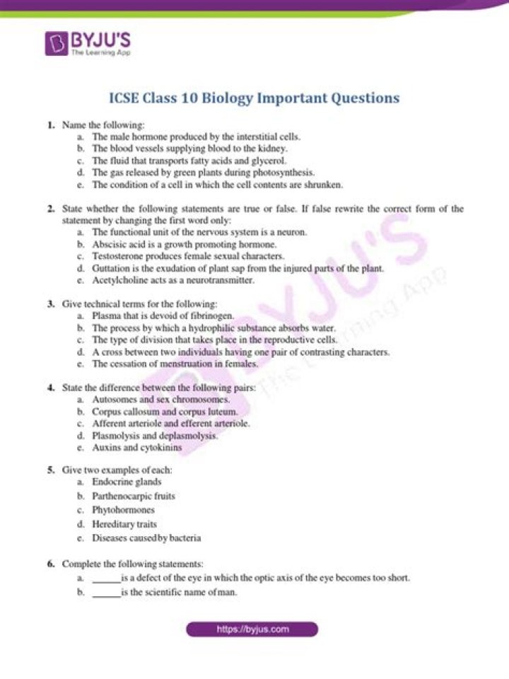10th Biology Important Questions & Answers PDF – Study Smart