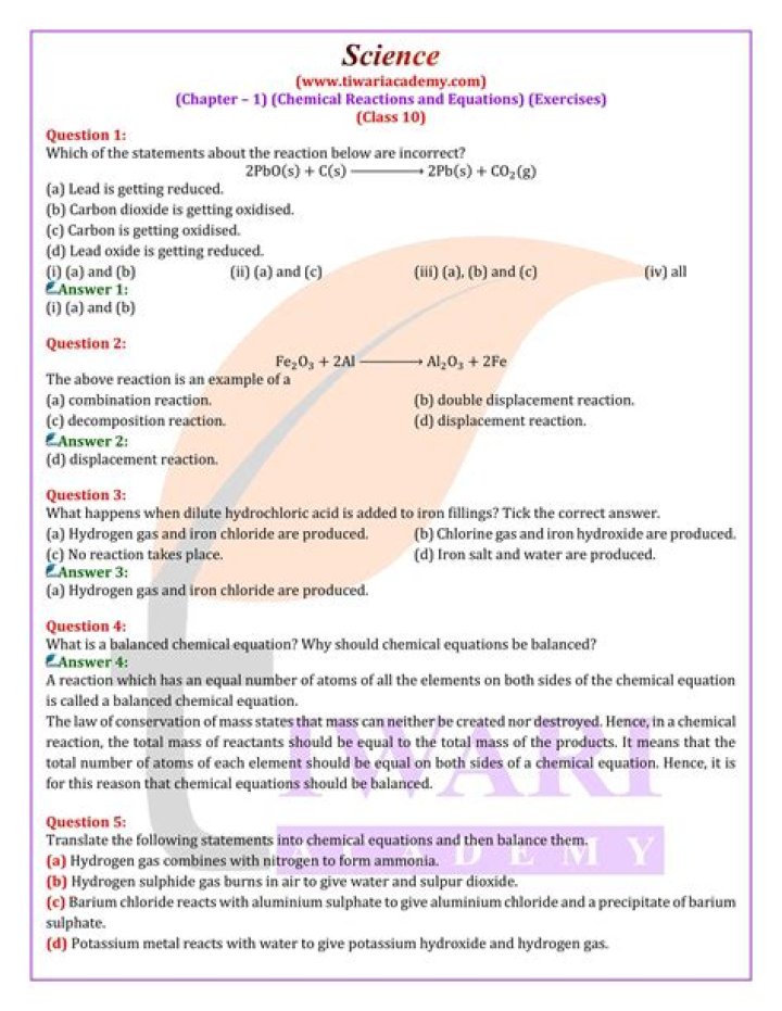 10th Class Chemistry Chapter Wise Test PDF – Download Chapter-wise PDFs