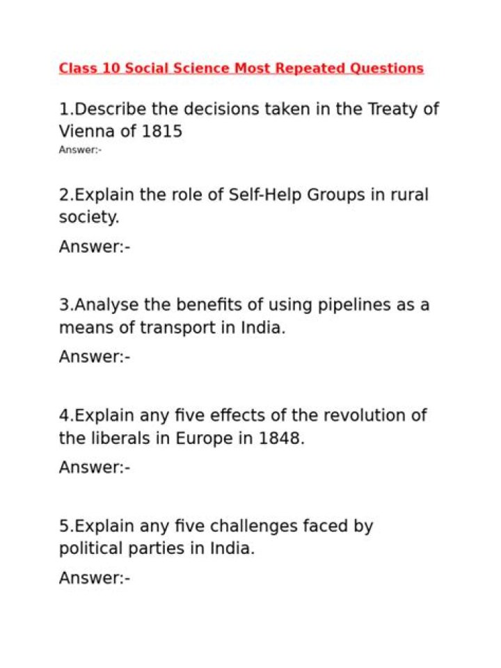 10th Class Social Important Questions PDF for Exam Prep