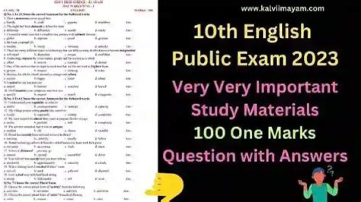 10th English One Mark Questions and Answers in Tamil PDF Download