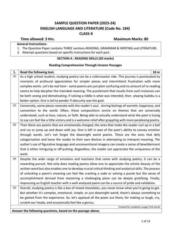 10th English Question Paper PDF Maharashtra Board – Download Now