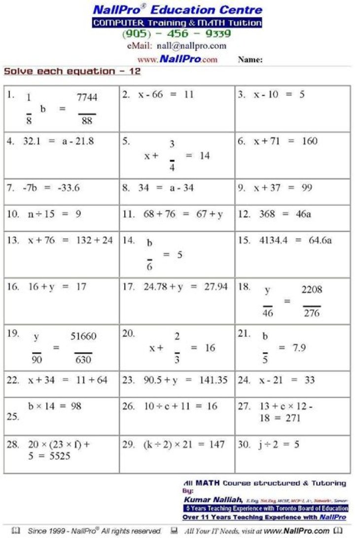 Free 10th Grade Algebra Worksheets PDF for Practice