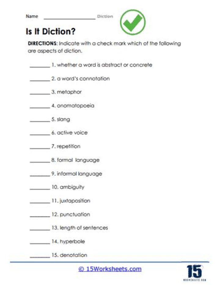 Free 10th Grade Diction Worksheets PDF for Easy Practice