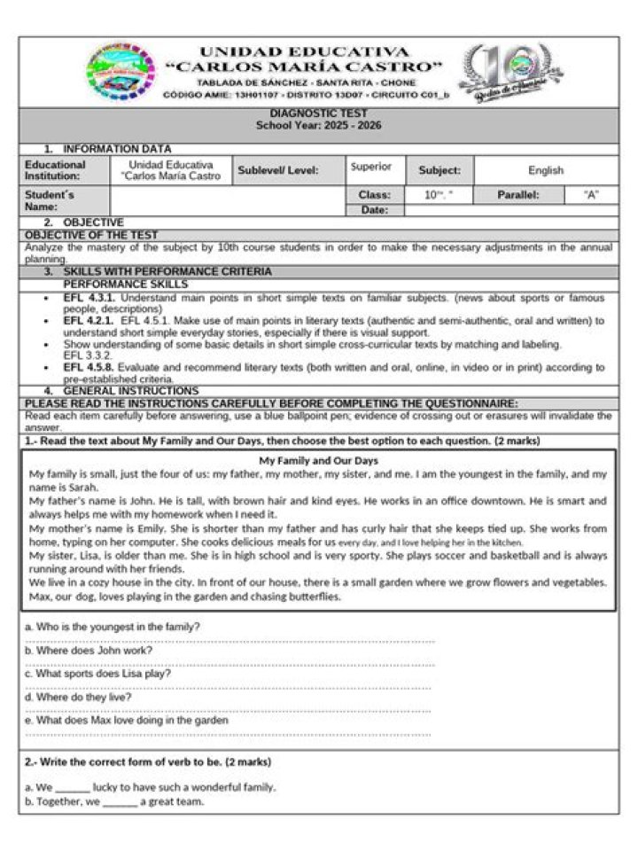 10th Grade English Diagnostic Test PDF: Practice & Improve Skills