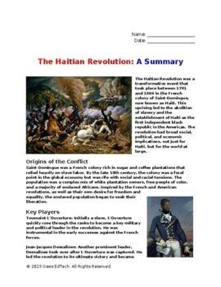 10th Grade Global History Haitian Revolution Worksheet PDF for Classrooms