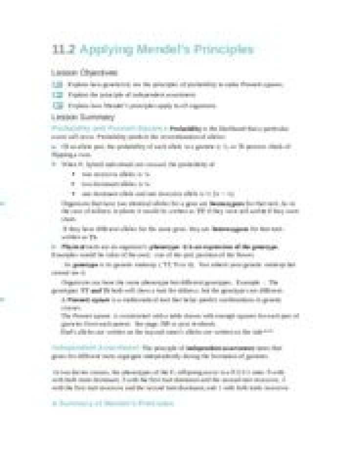 11.2 Applying Mendel’s Principles: Answer Key PDF for Students