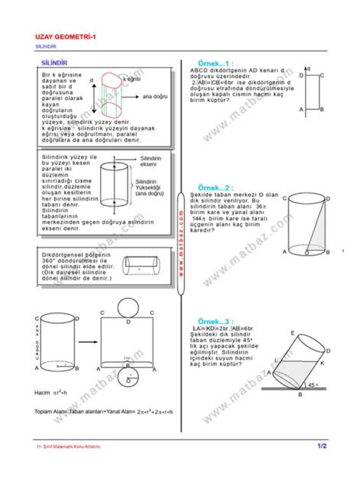 11. Sınıf Uzay Geometrisi Test PDF İçin Özellikler