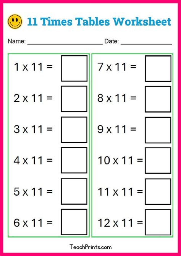 Free 11 Times Table Worksheet PDF for Easy Math Practice
