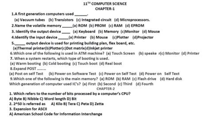 11th CS One-Word Questions & Answers PDF for Exams