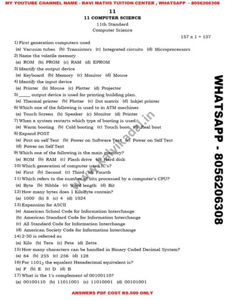 11th Computer Science Question Bank PDF – Complete Practice Set