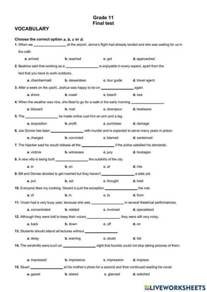 Free 11th Grade English Test PDF – Practice & Improve