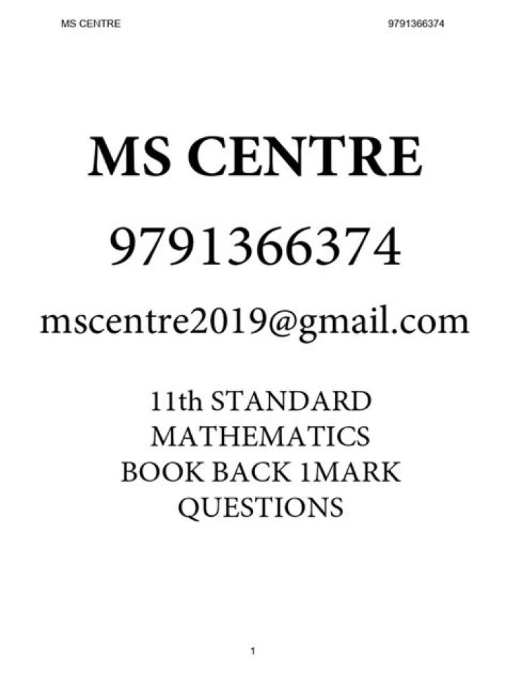 11th Class Maths Book Back with One Mark Questions PDF – Instant Download
