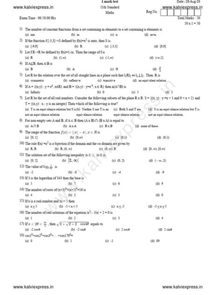 11th Maths One Mark Questions PDF – Best Practice for Exam Prep