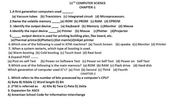11th Std Computer Science One Mark Question with Answer PDF – Easy Study Guide