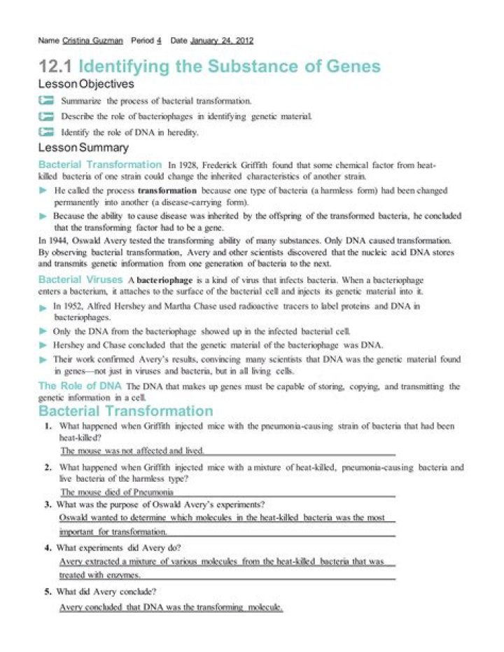 12.1 Identifying Genetic Substance: Answer Key PDF Guide