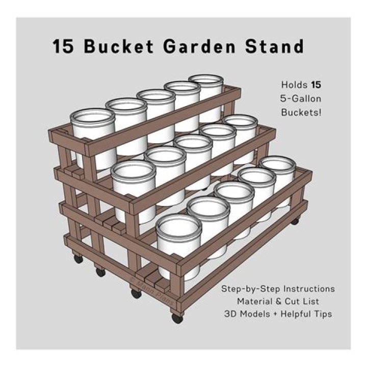 12 x 5 Gallon Bucket Planter Stand Plans PDF – Easy DIY Gardening Guide
