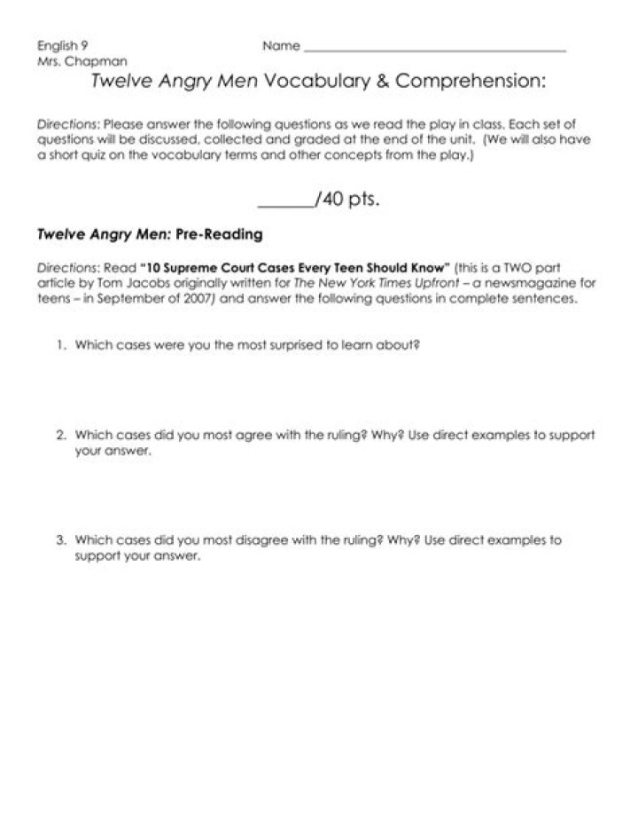 12 Angry Men Worksheet Answers PDF – Full Answer Guide
