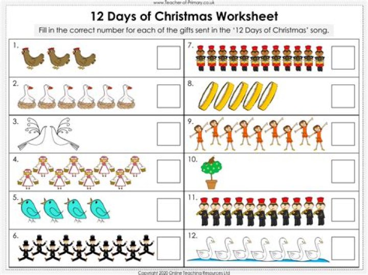 12 Days of Christmas Worksheet PDF: Printable Christmas Activities for Kids