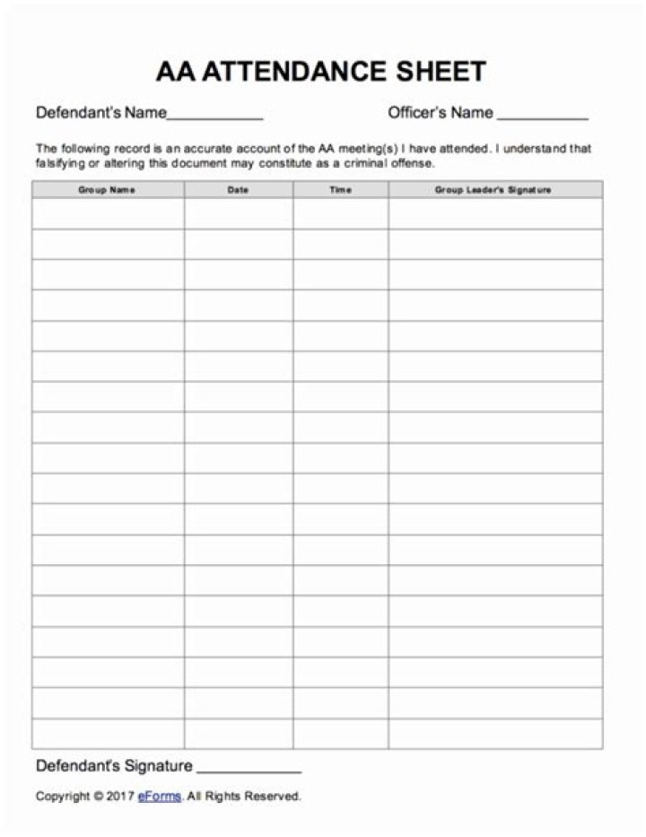 12-Step Meeting Attendance Sheet PDF for Recovery Support