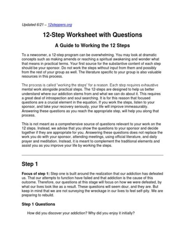 Free 12 Step Program Worksheets PDF for Recovery Support