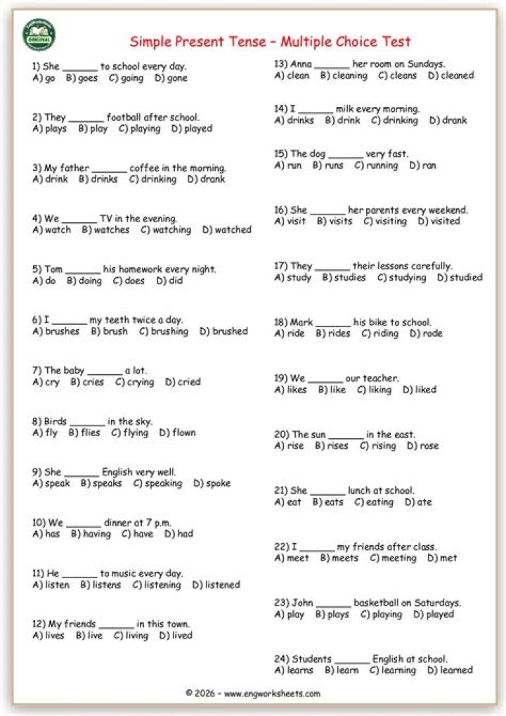 12 Tense Test PDF Download – Practice All Verb Tenses