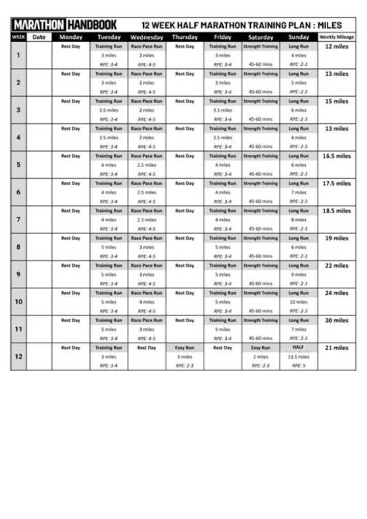 12-Week Half Marathon Training Plan PDF Free – Beginner to Intermediate Runners