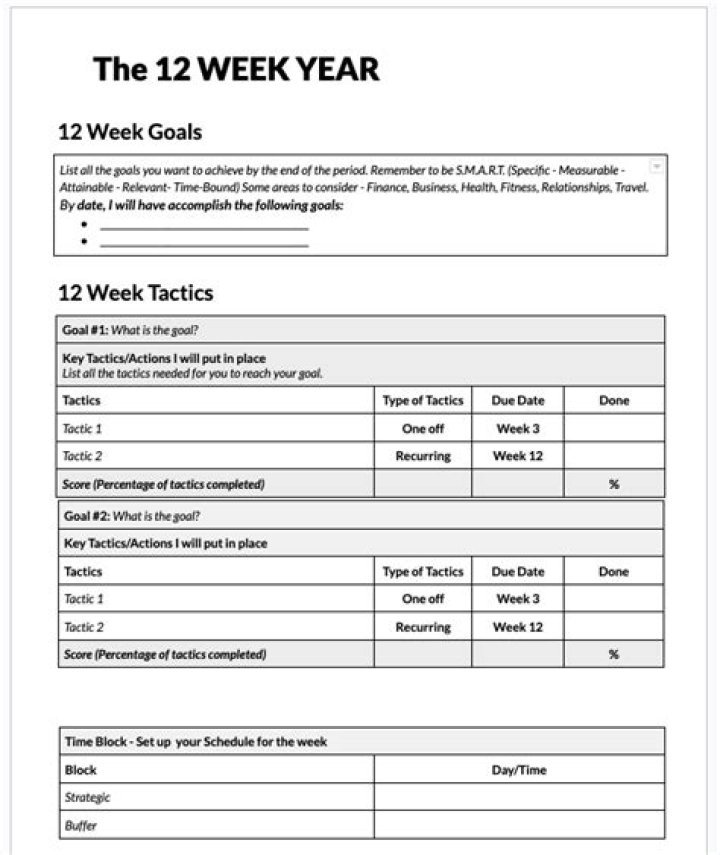 12-Week Year Sample Plan PDF: Stay Organized & Productive