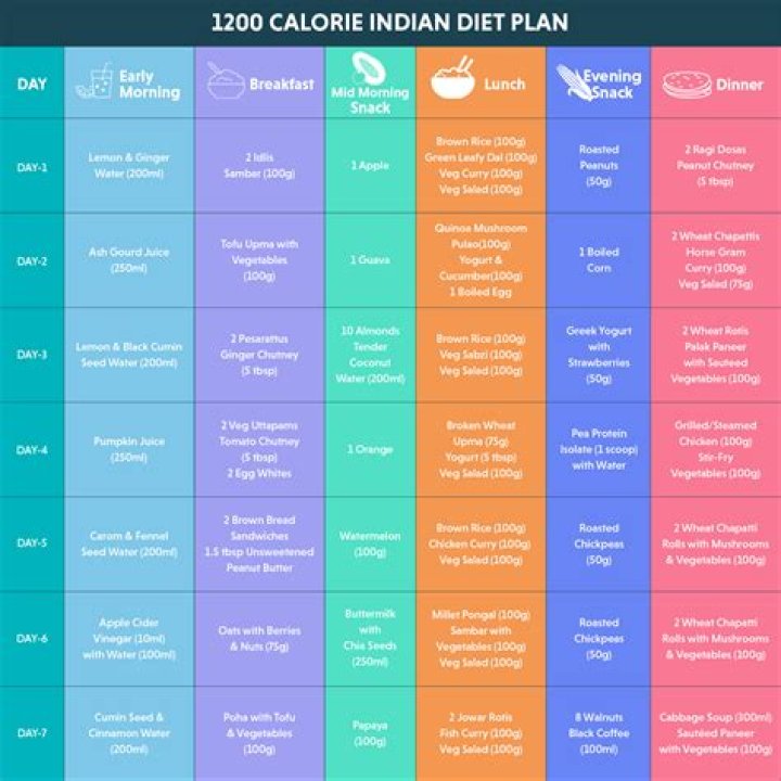 1200 Calorie Indian Vegetarian Meal Plan PDF Free Download