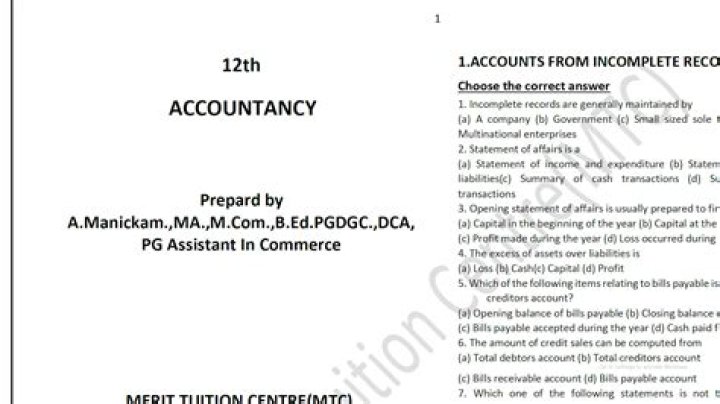 12th Accountancy One Mark Questions with Answers PDF – Instant Study Guide