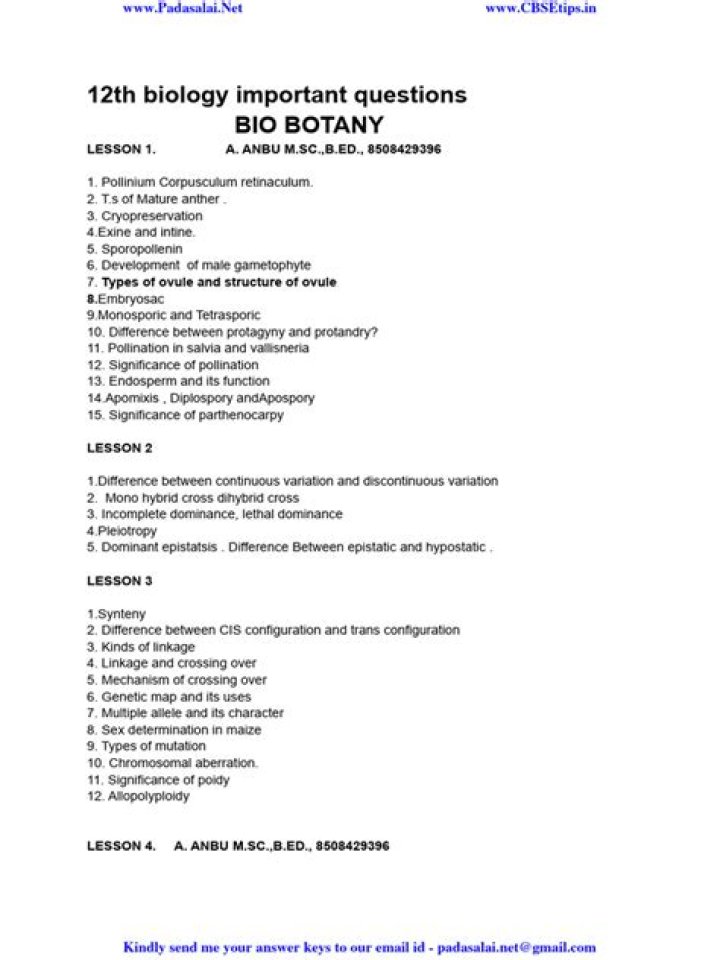 12th Biology Important Questions English Medium PDF – Download Now