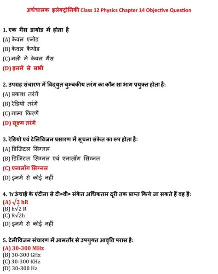 12th Class Physics Objective Questions in Hindi PDF – Download Now