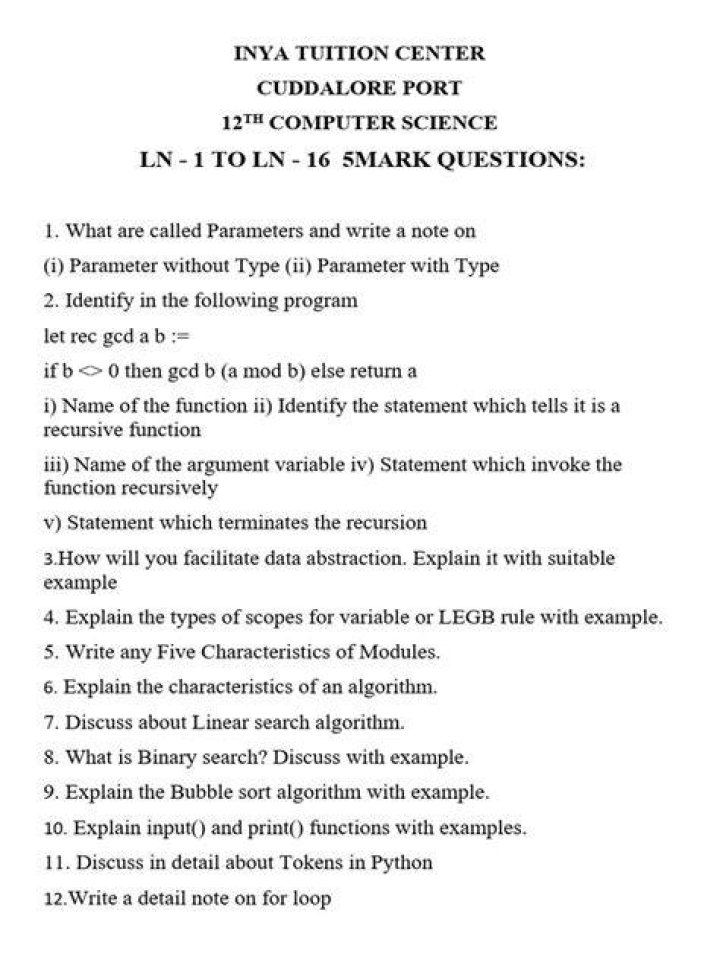 12th Computer Science Important Questions PDF – Master Exams Fast