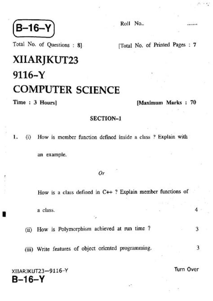 12th Computer Science Question Paper PDF – Free Download