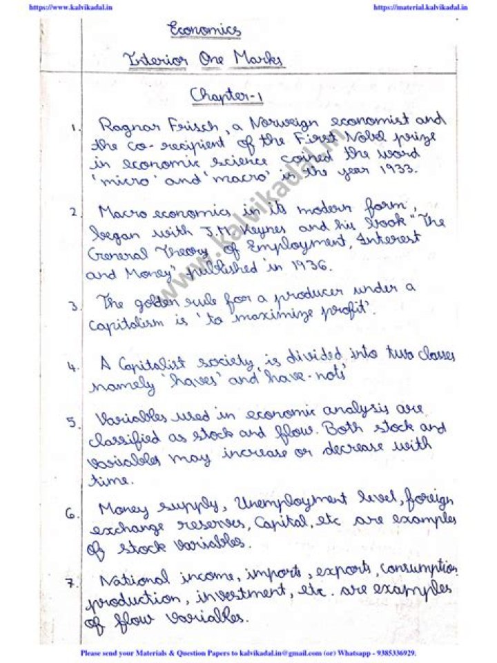 12th Economics One Mark Questions PDF for Quick Revision