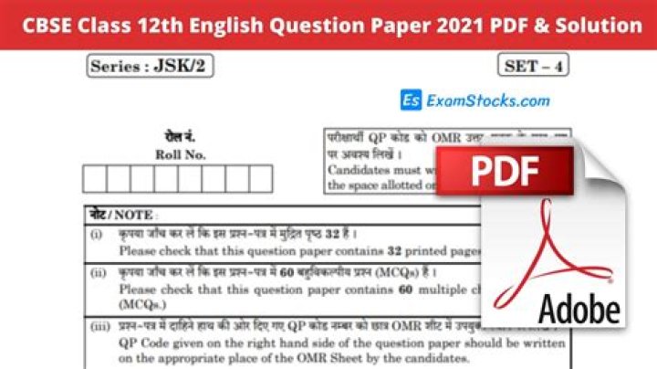 Download 12th English Question Paper 2021 PDF for Free