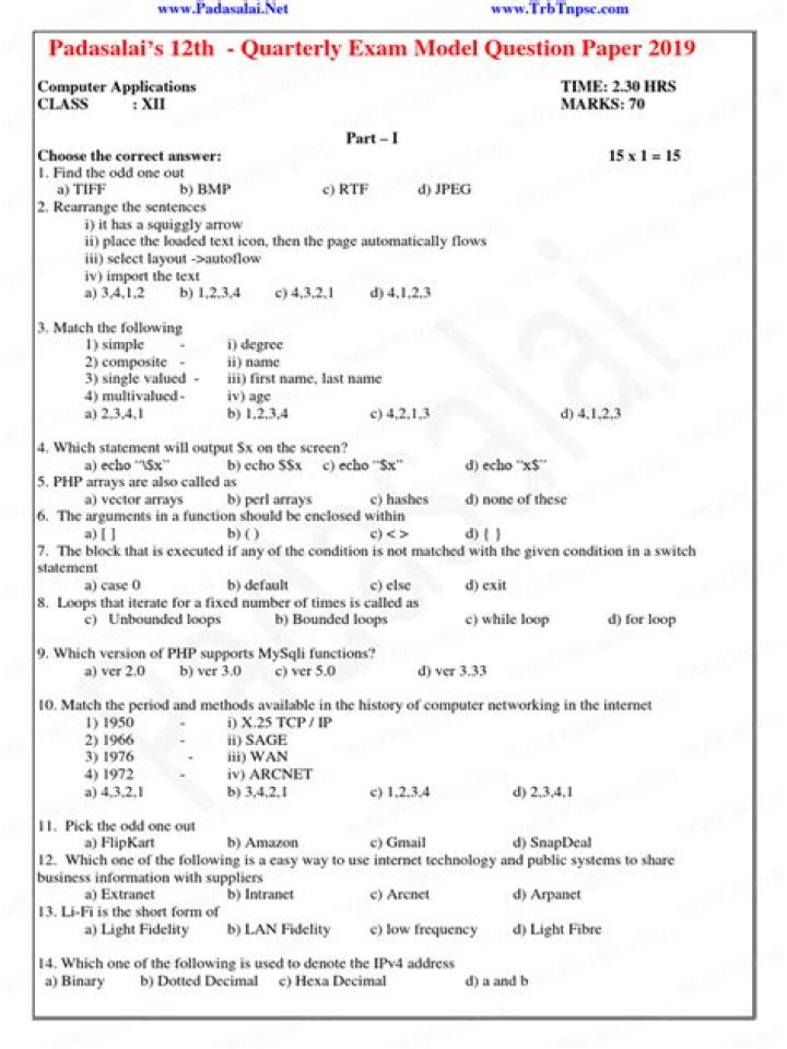 12th Model Question Paper 2019 PDF – Download Now