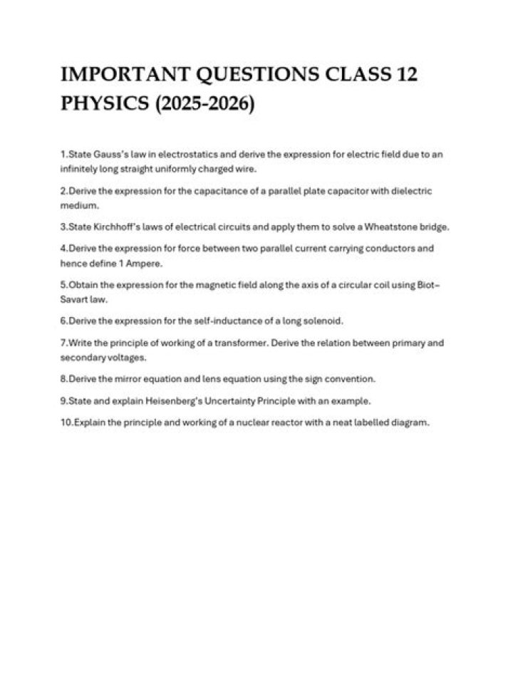 12th Physics Important Questions with Answers PDF in Hindi