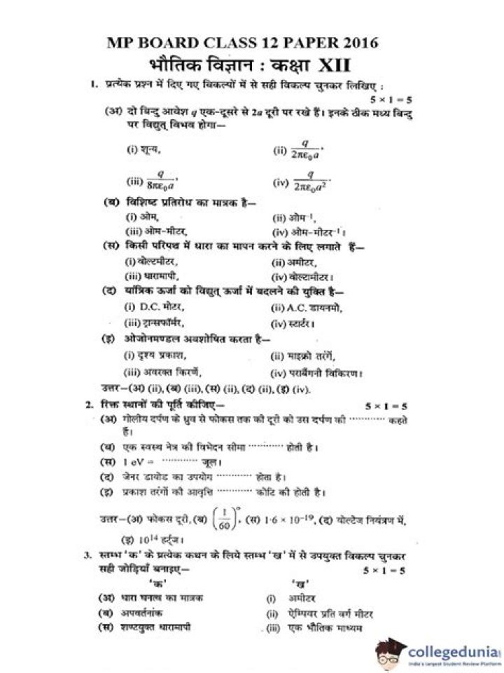 12th Physics Question Paper 2016 PDF – Free Download