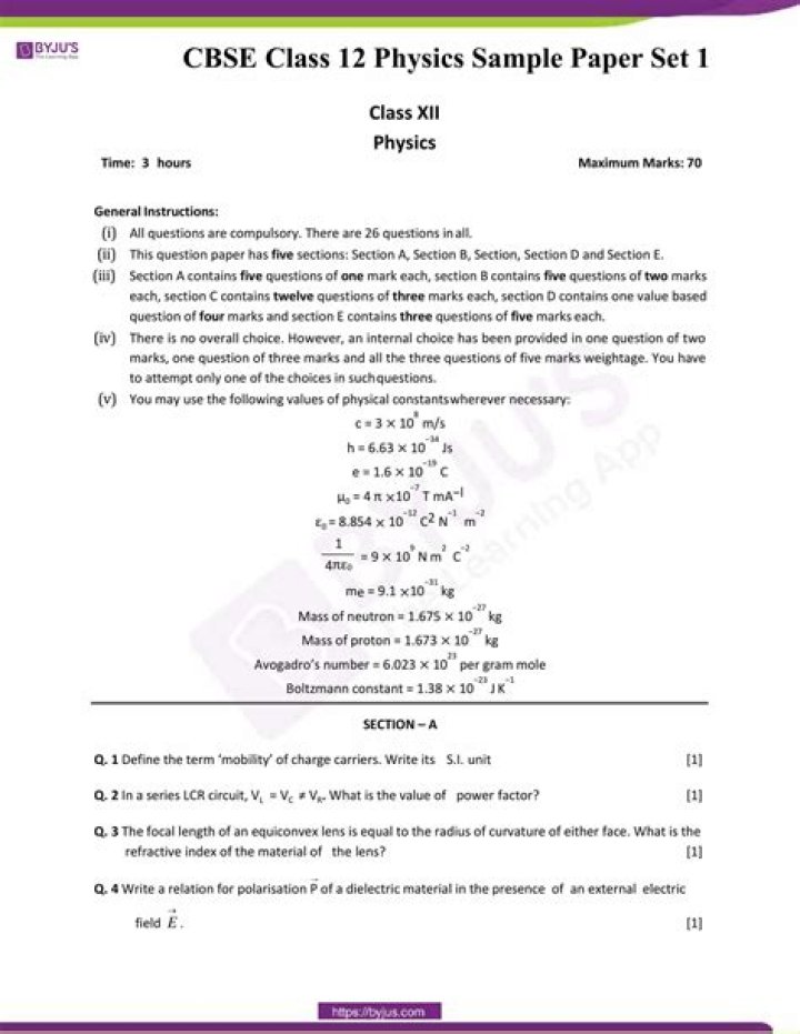 12th Physics Question Paper PDF Download – Instant Access