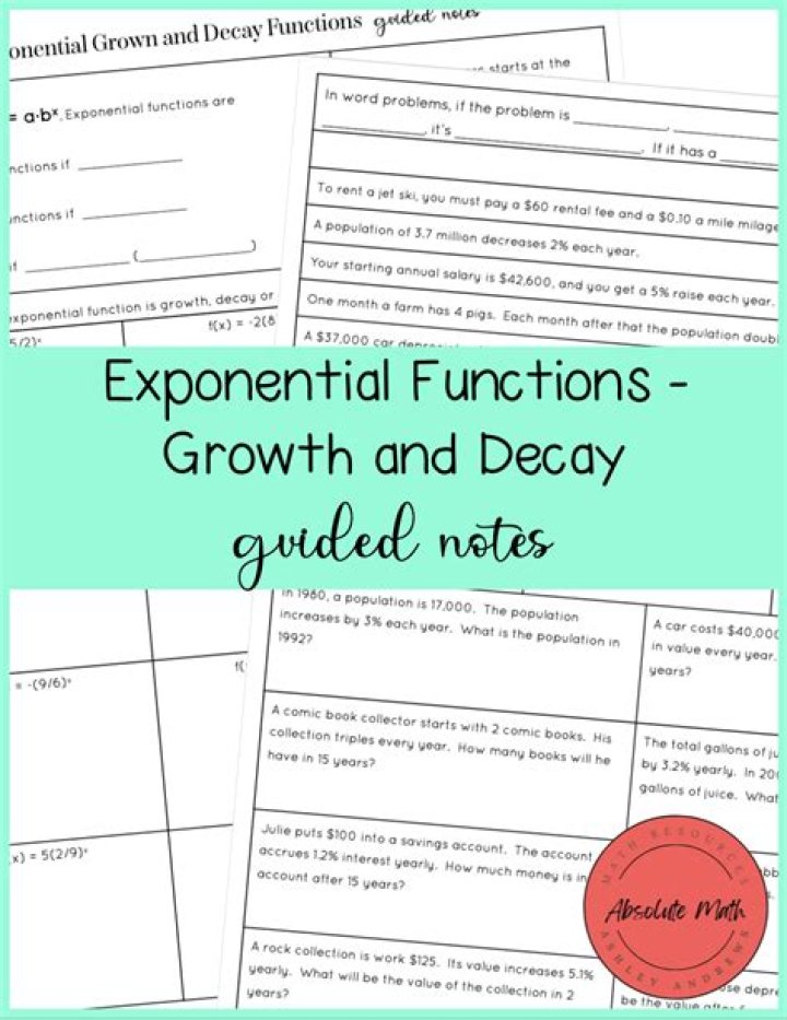 13-2 Modeling Exponential Growth & Decay Worksheet A-B PDF Practice