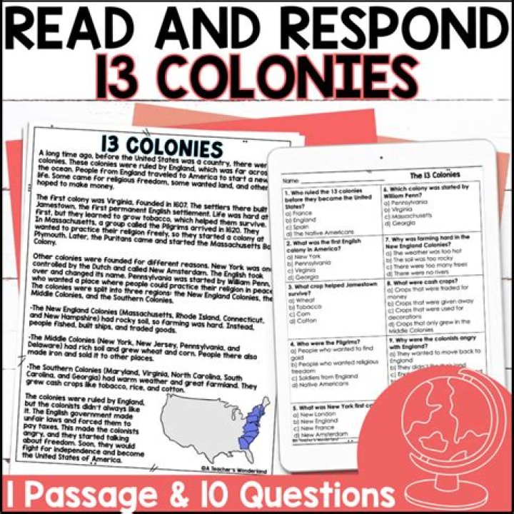 13 American Colonies Reading Comprehension Worksheet PDF for Students