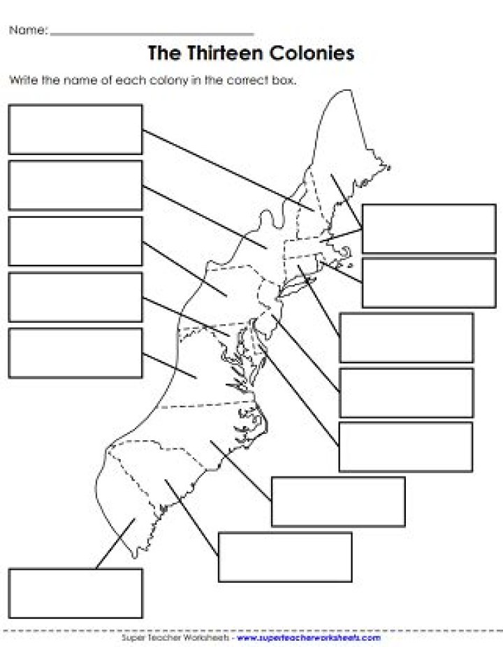 13 Colonies Map Worksheet PDF: Printable History Lesson for Students