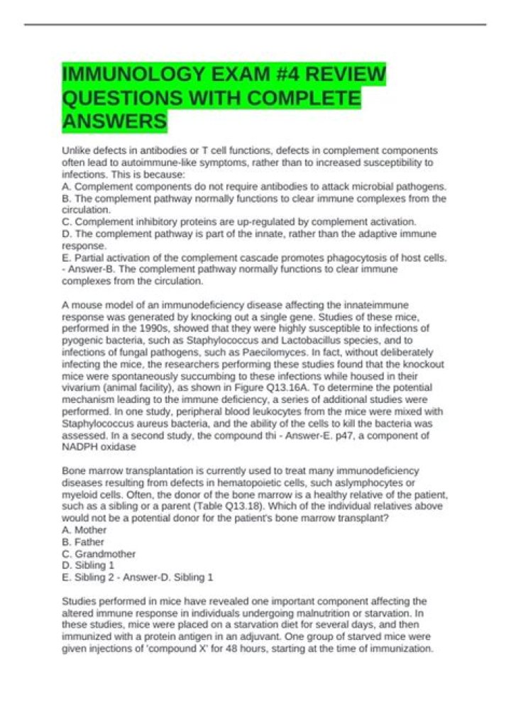 130 Immunology Questions & Answers PDF Free Download – Study Smart