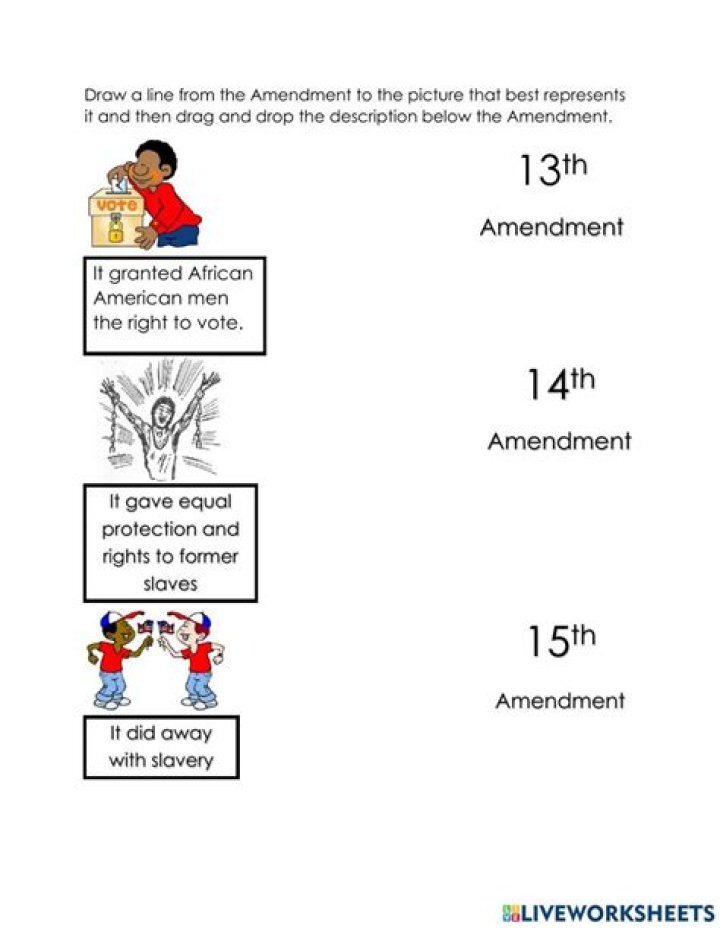 13th 14th & 15th Amendments Matching Worksheet PDF