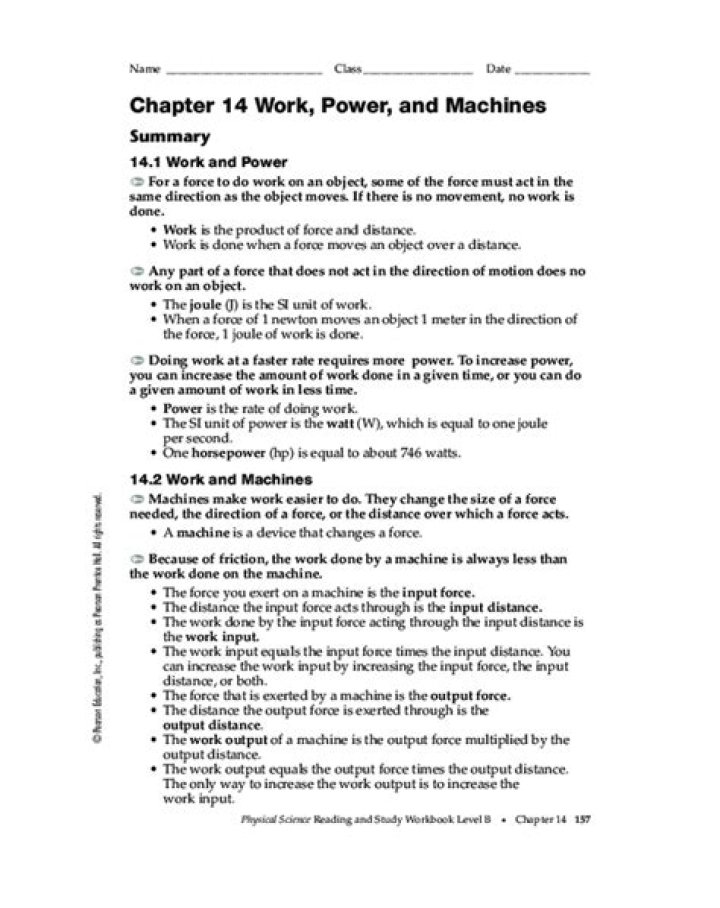 14.1 Work and Power Answer Key PDF – Full Practice & Solutions