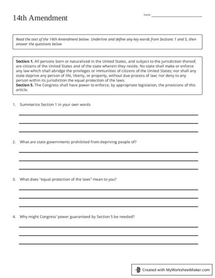 14th Amendment Worksheet PDF: Free Printable Lessons & Practice