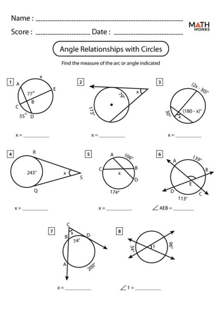 Master 15.5 Angle Relationships in Circles: Worksheet Answers PDF