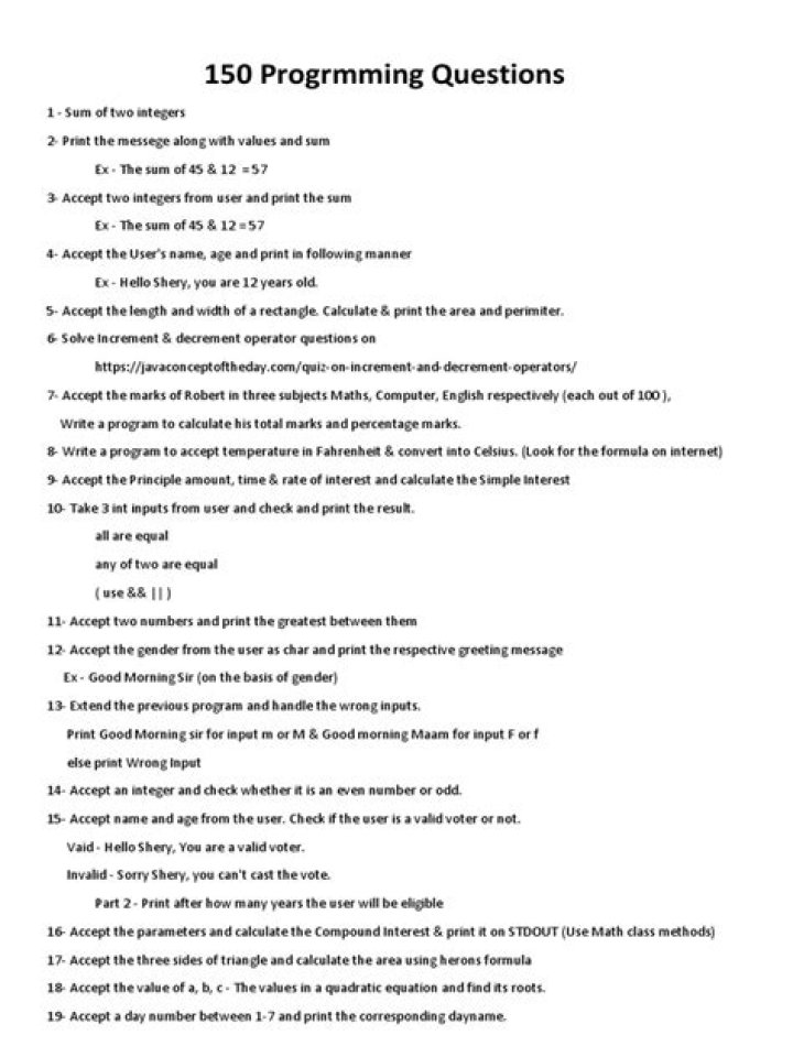 150 Programming Questions & Solutions PDF with Answers