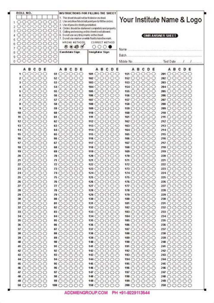 150 Question OMR Sheet PDF Free Download – Instant Printable Forms
