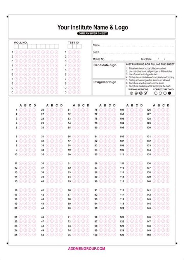 150 Question OMR Sheet PDF for Quick Grading & Testing